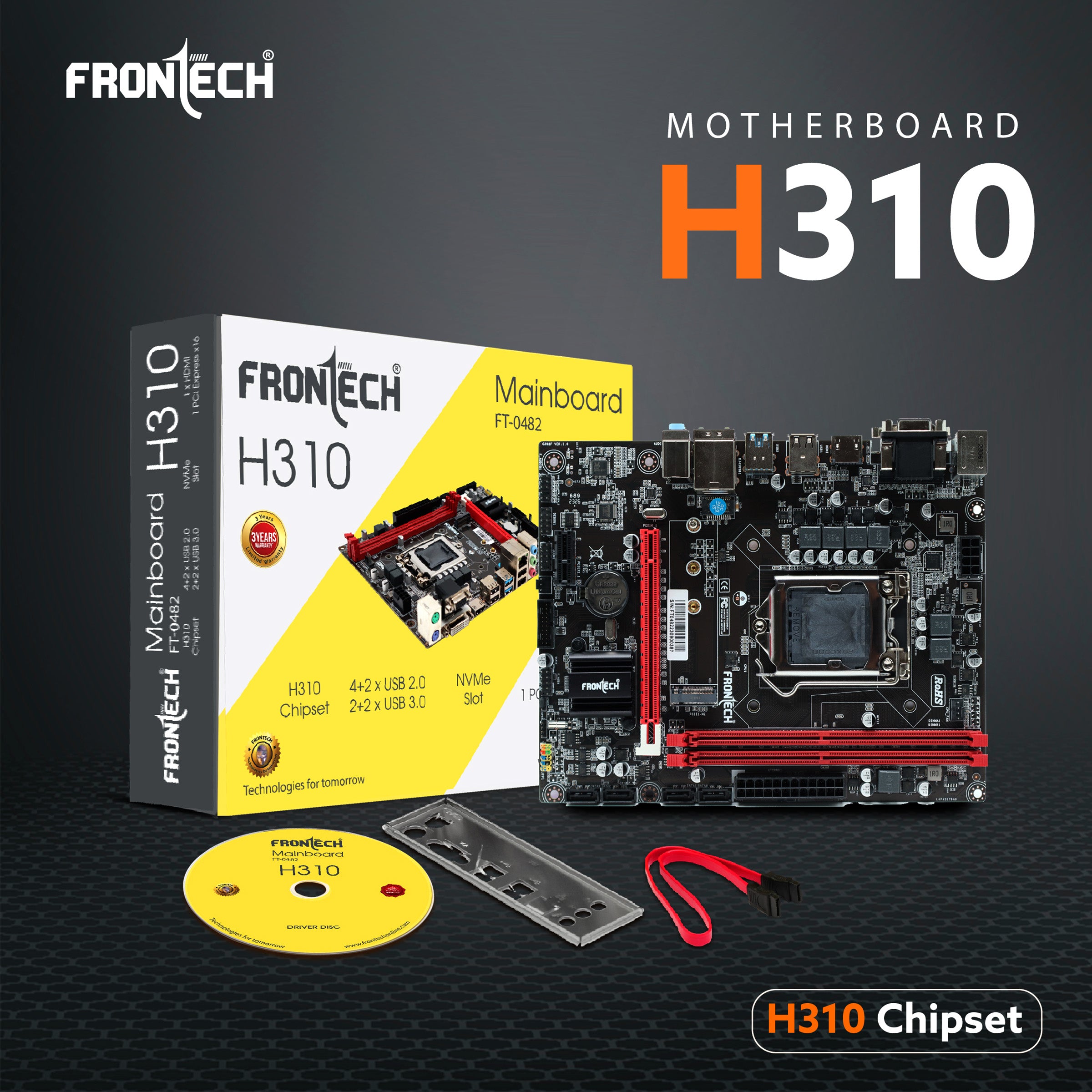 Frontech H310 Motherboard | LGA 1151, Supports 8th & 9th Gen CPUs, 2xUSB 3.0, 4xUSB 2.0, 4xSATA, NVMe, HDMI, VGA, PCIe x16 (FT-0482) Frontech H310 Motherboard | LGA 1151, Supports 8th & 9th Gen CPUs, 2xUSB 3.0, 4xUSB 2.0, 4xSATA, NVMe, HDMI, VGA, PCIe x16 (FT-0482)